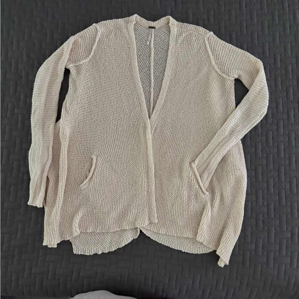 Free People Cotton Knit Cardigan Sweater cream small oversized
